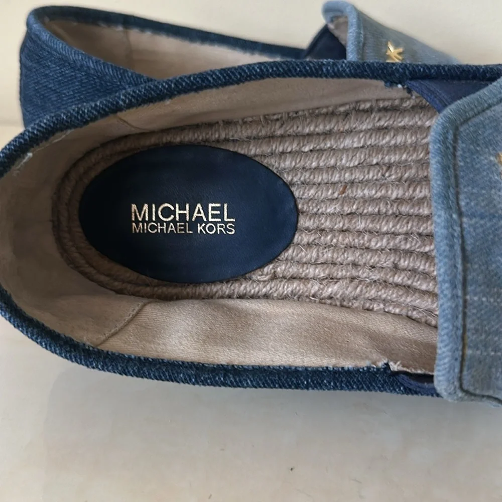 Michael Kors MK Two-Tone Denim Espadrilles 8 | Blue Canvas Slip On Flats